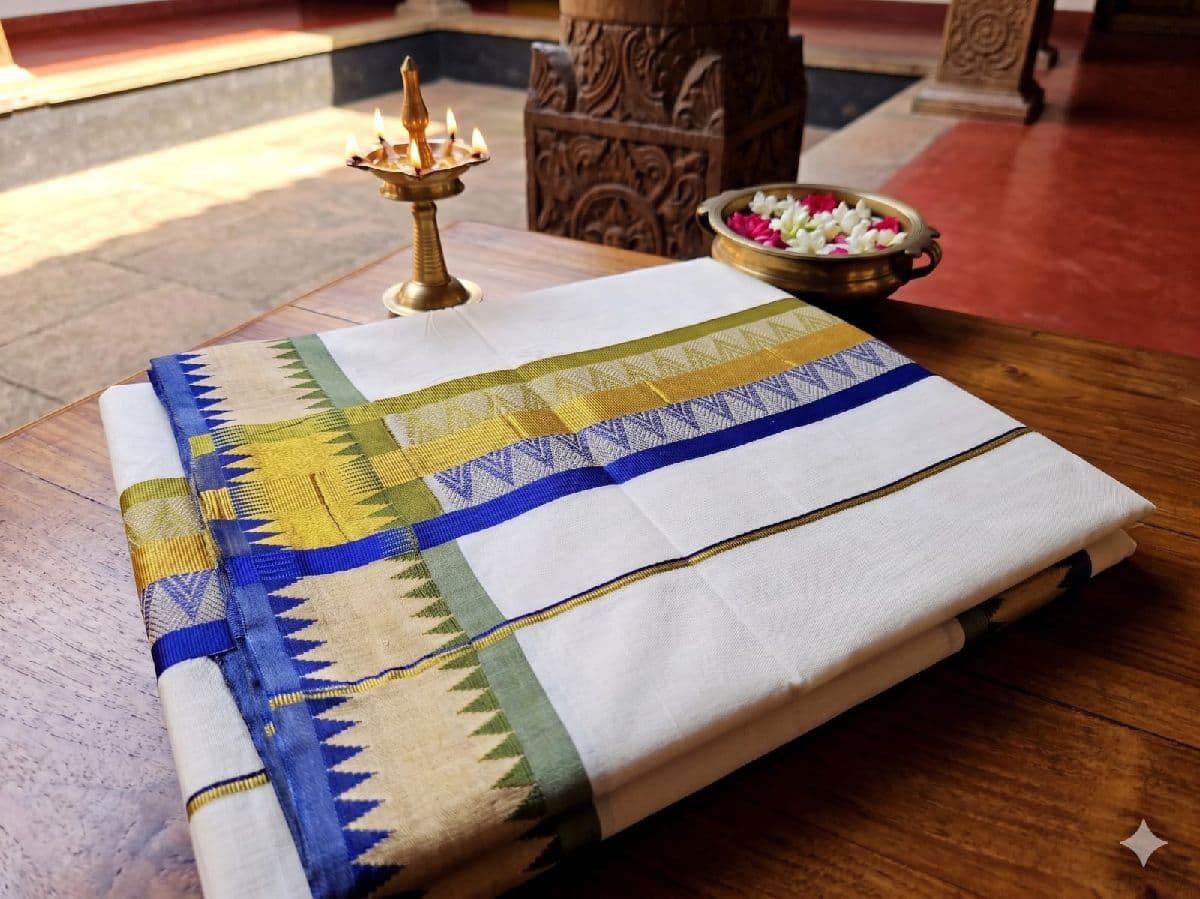 Kerala Cotton Mokku Pettu Kasavu Temple Border Design Saree