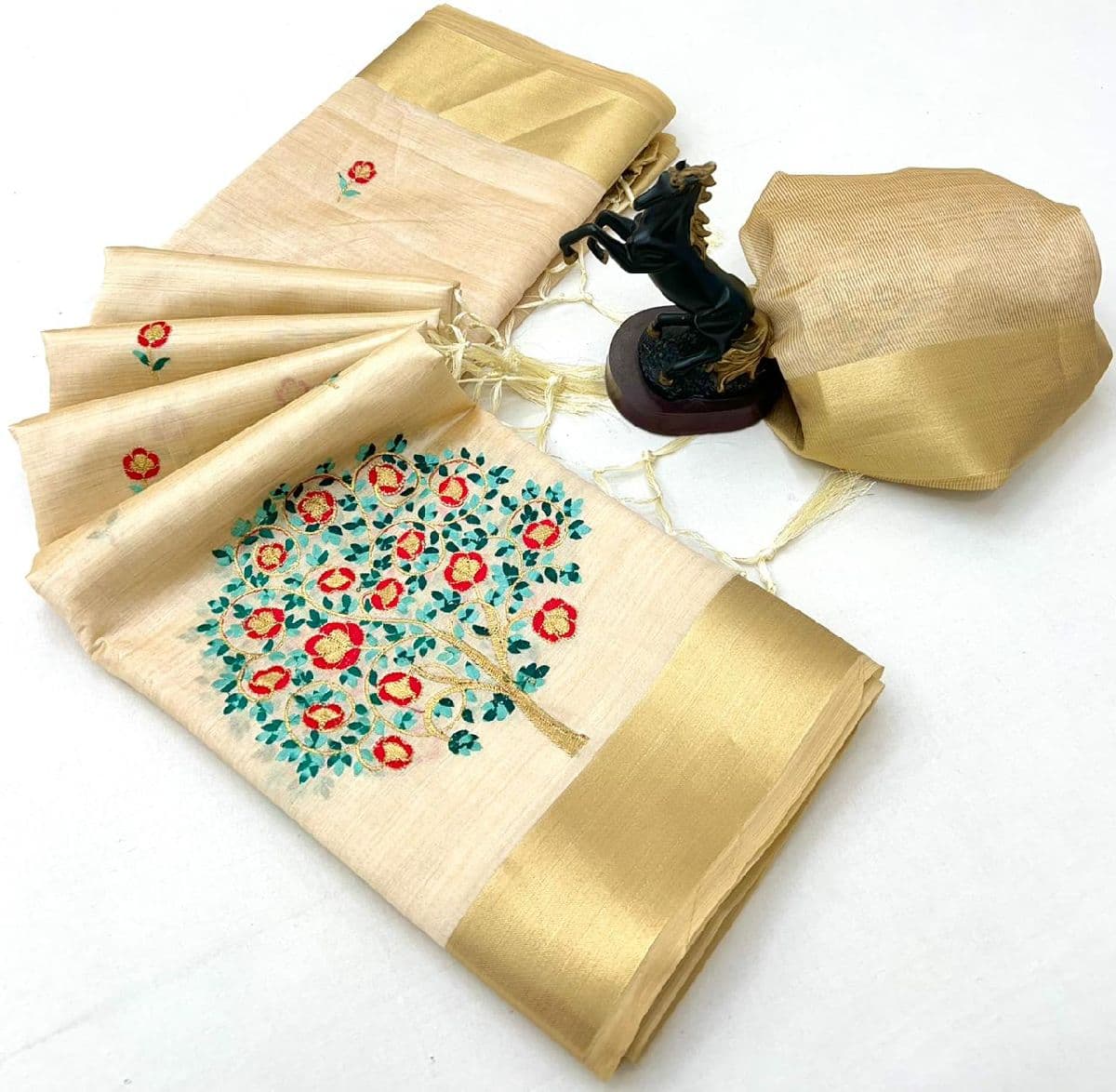 Pure Tissue Kerala Kasavu Saree - Blue — Tissue fabric — Sarees — from Kerala — buy online India