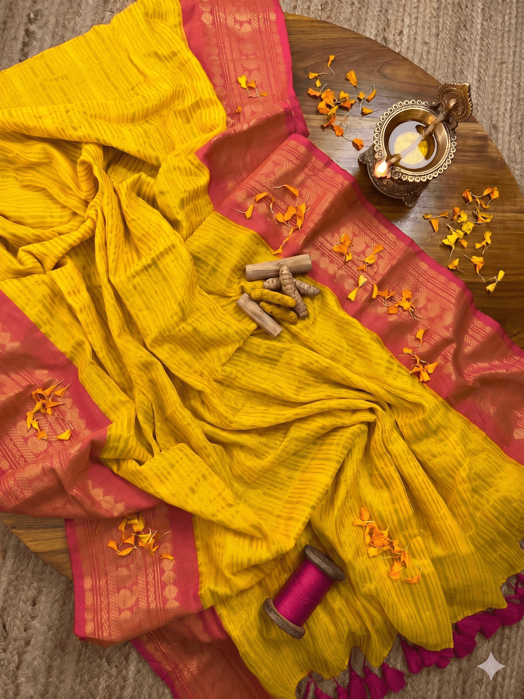 "Manjal" - Mul Cotton Saree — Mul Cotton fabric — Cotton — from Kolkata — buy online India