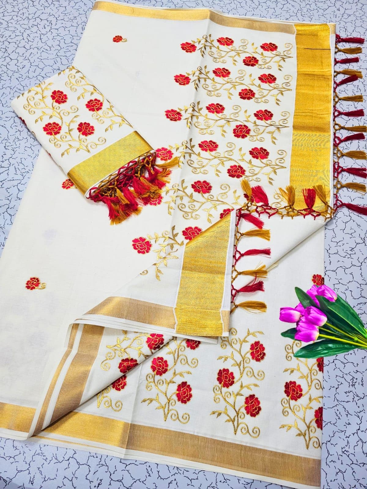 Kerala Cotton Kasavu Saree — Cotton/Kasavu fabric — Sarees — from Kerala — buy online India
