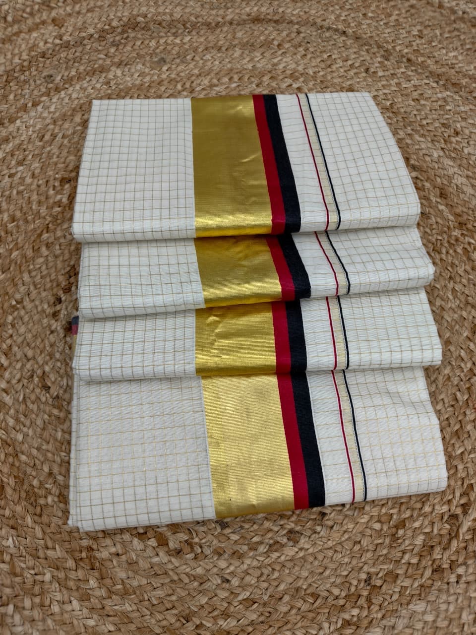 Kokilam Heritage: Red & Black Border Check Cotton Saree