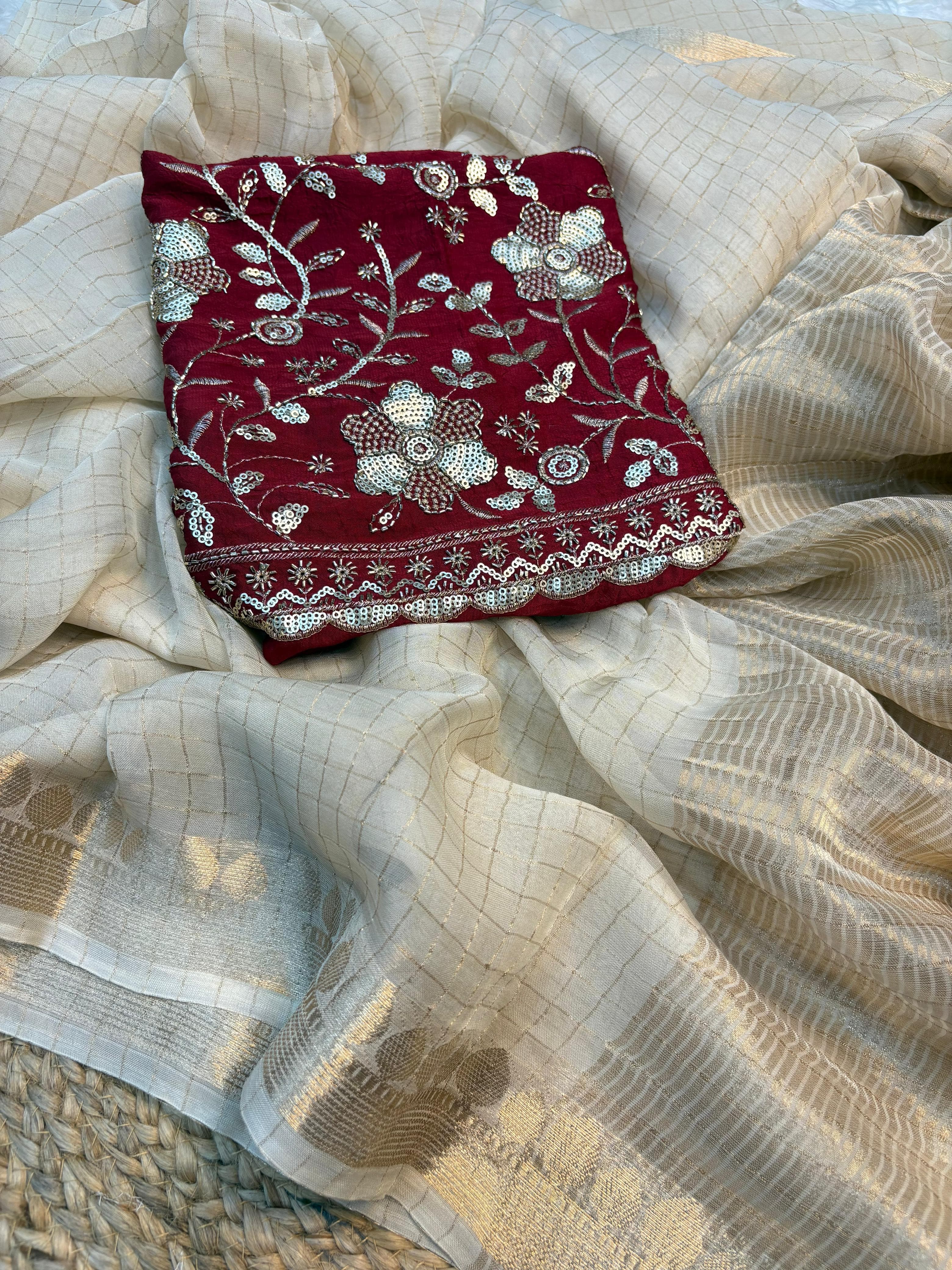 Temple Onam Saree — Viscose Georgette