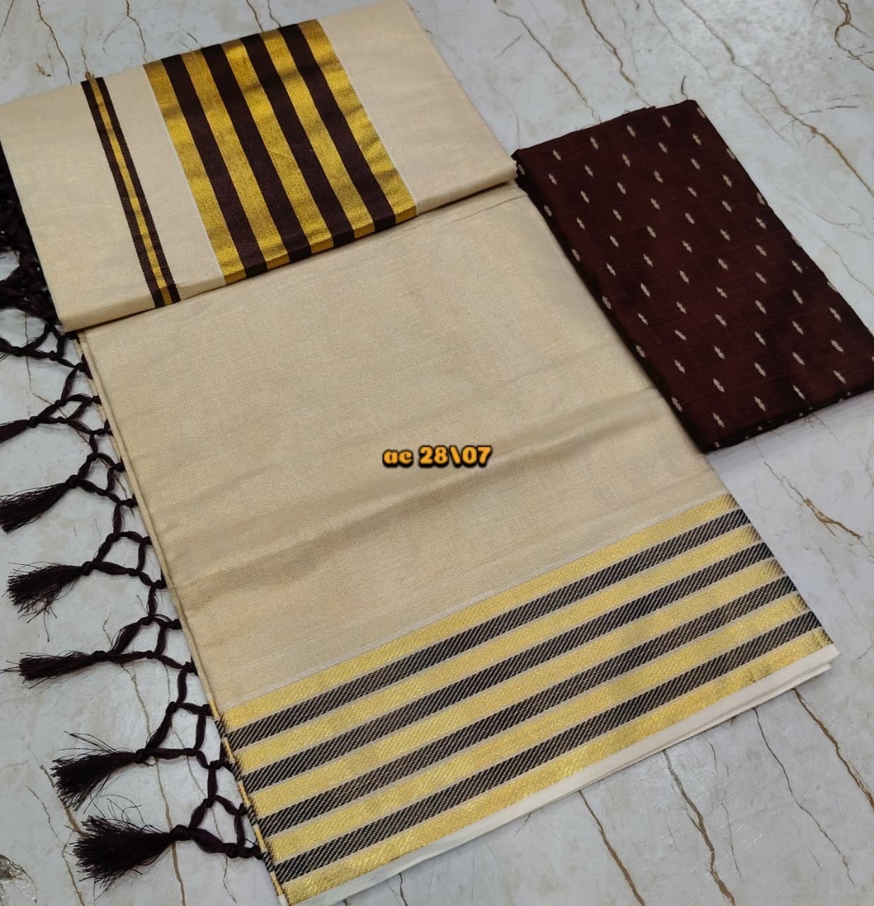 Premium Golden Tissue Saree with Fancy Kunjalam & 5x5 Border