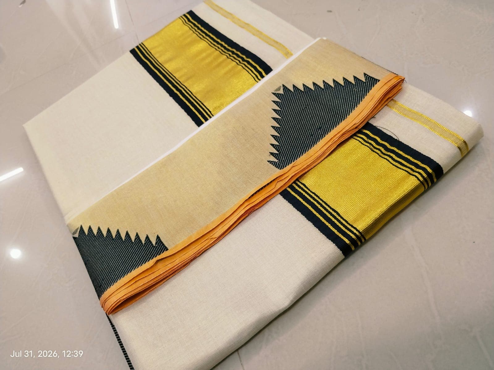 Golden hues and classic weaves Tissue Saree — Tissue fabric — Sarees — from Kerala — buy online India
